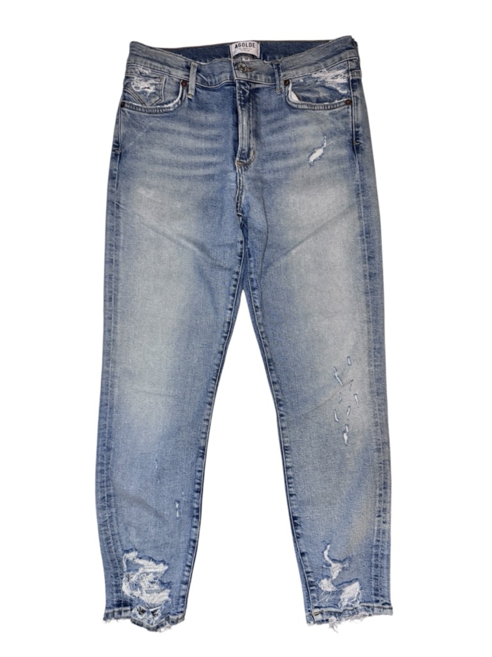 AGOLDE Sophie Cropped Skinny Jeans Distressed Light Wash Size 28